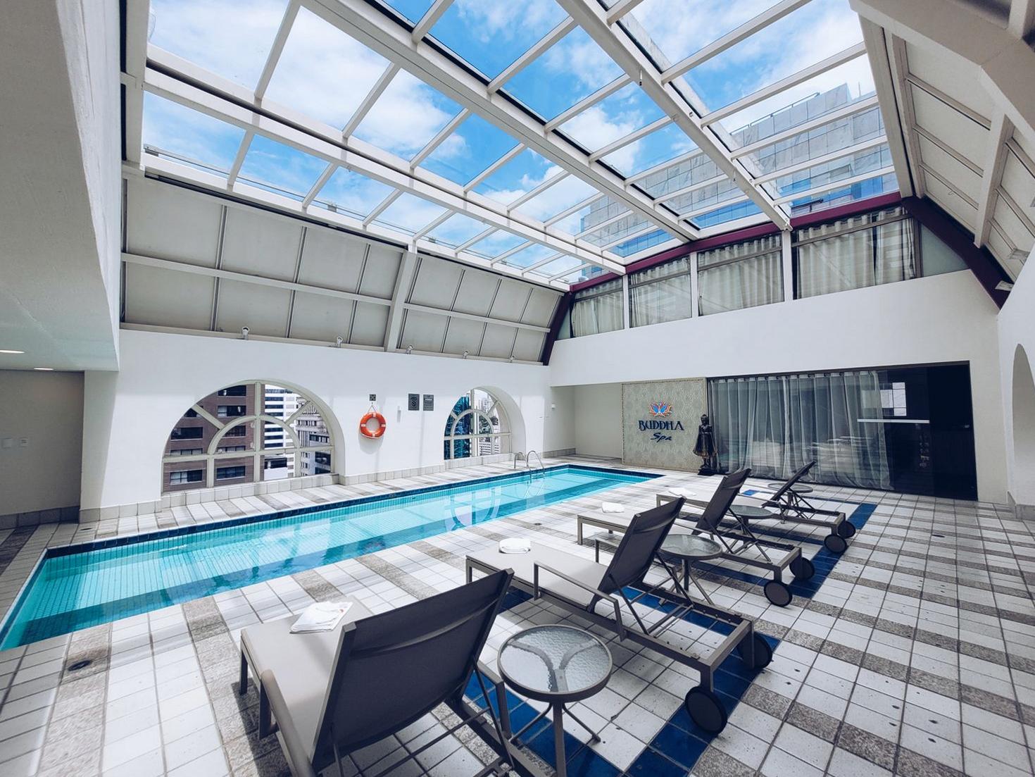 Hotel rooftop pool area