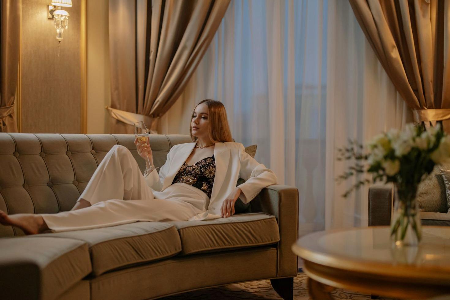 Guest enjoying hotel suite